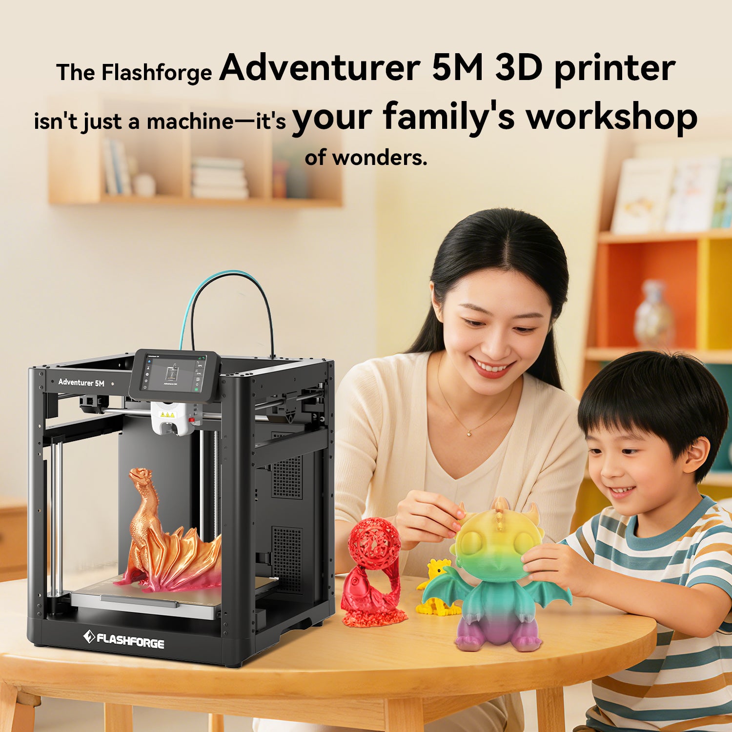 Flashforge Adventurer 5M 3D Printer, 600mm/s High Speed, Beginner-friendly
