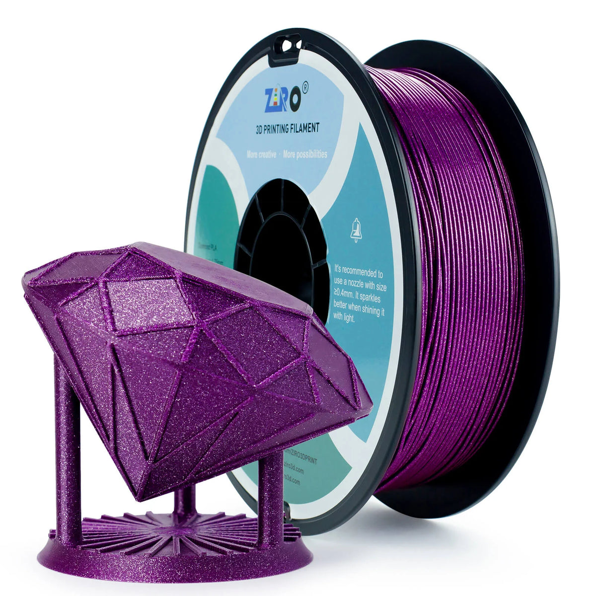 ZIRO Glitter Diamond PLA Filament 1.75mm, Purple