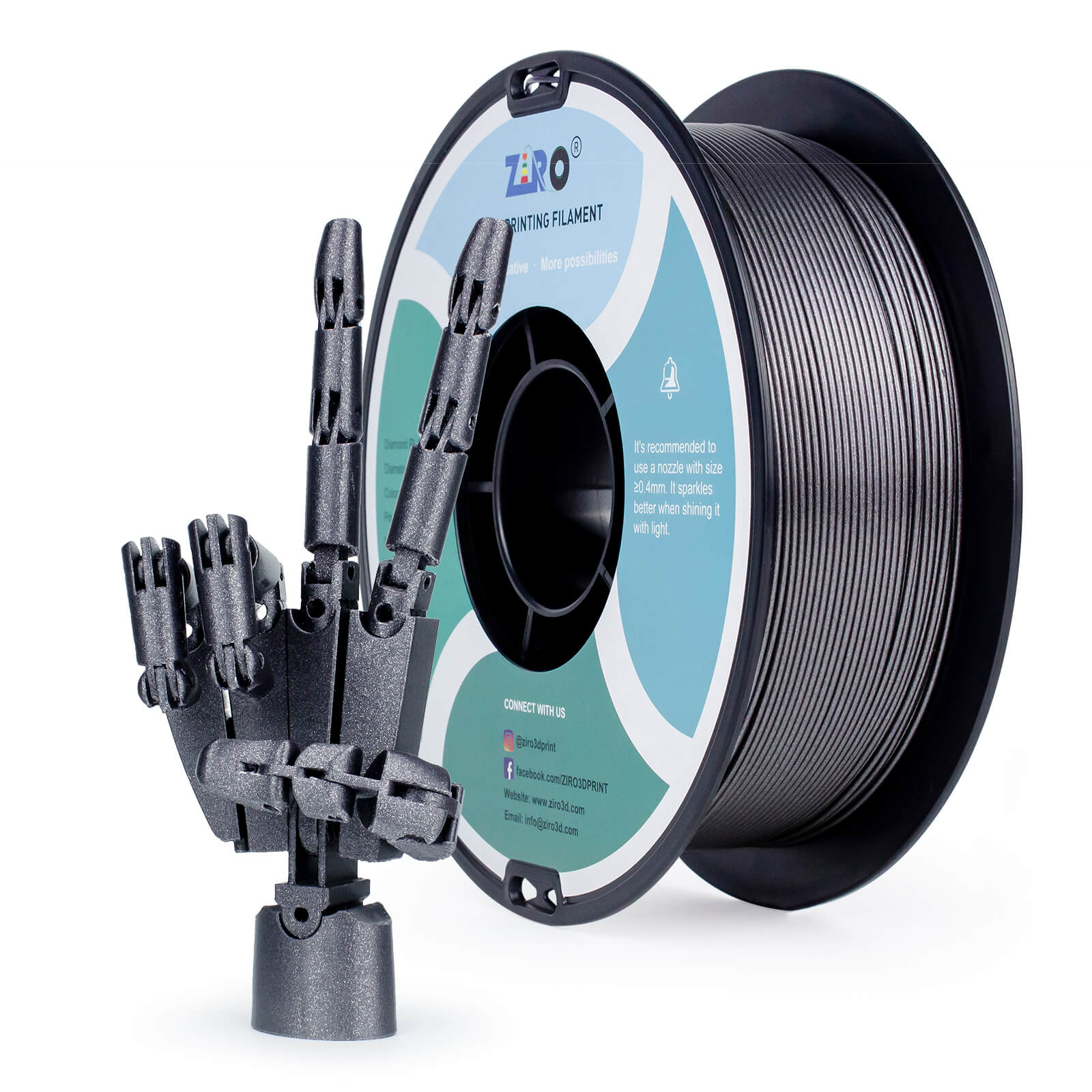 ZIRO Glitter Diamond PLA Filament 1.75mm, Silver Gray