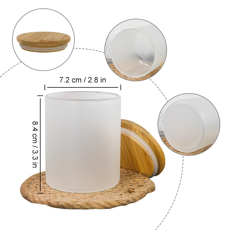 🔥 10oz Frosted Clear Sublimation Candle Jar Blanks — With Wooden Lid (Tealight Size)