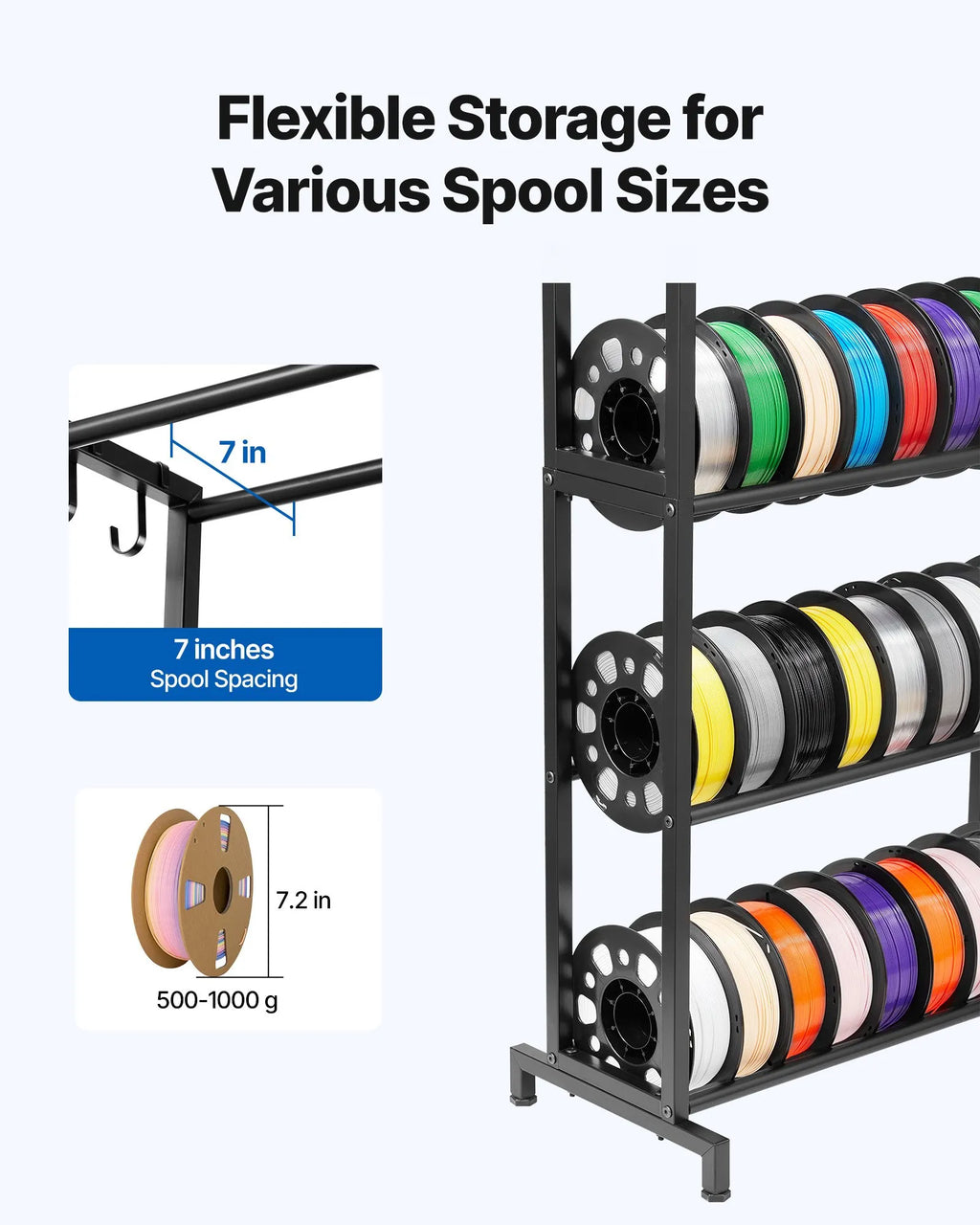 VEVOR 3D Printer Filament Storage Rack, 5 Tier Heavy Duty Storage Shelves for 3D Printing Filaments, Filament Spool Holders Racks for 3D Printing Studio, Home Studio, Office, Workshop (Shelf Only)