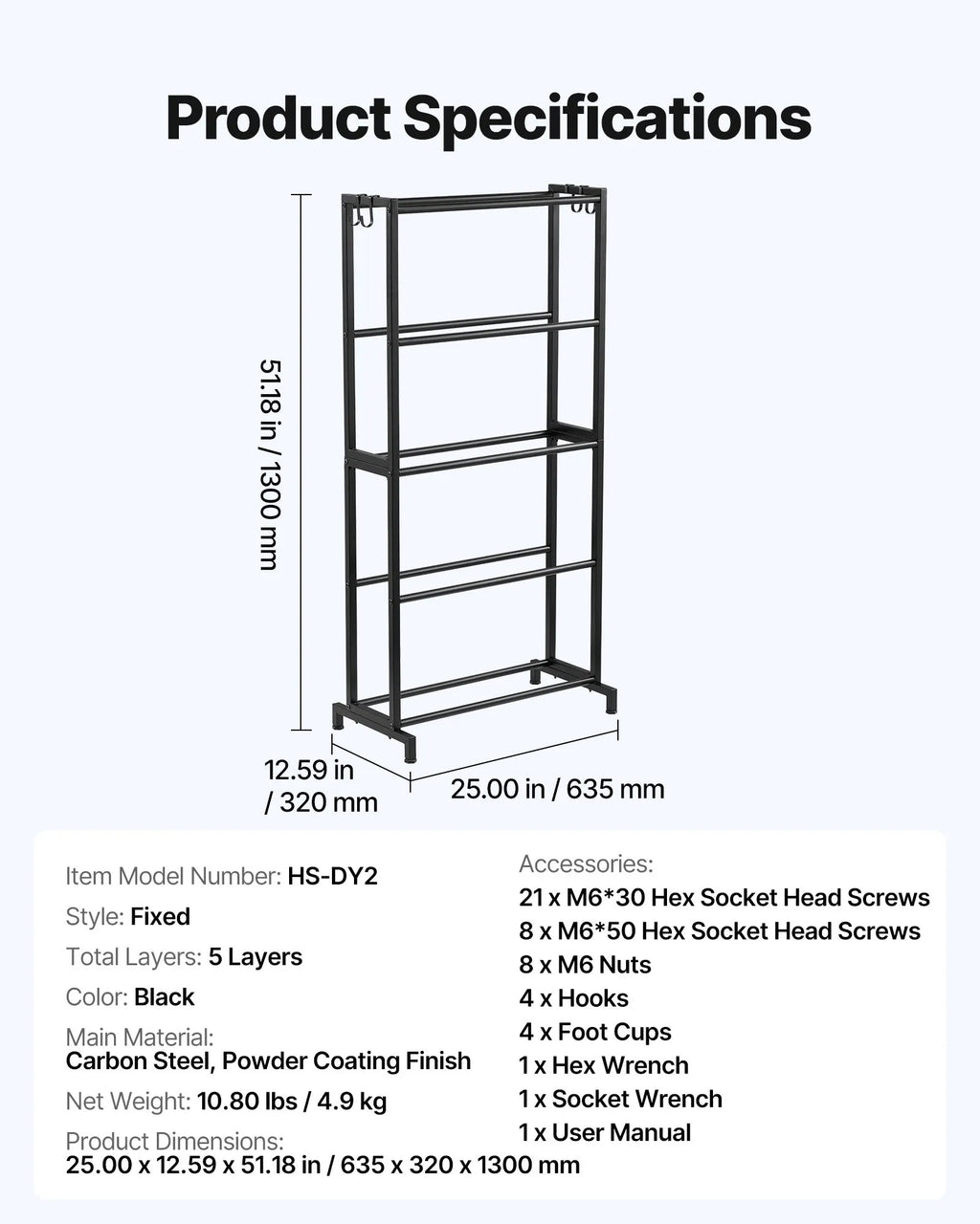 VEVOR 3D Printer Filament Storage Rack, 5 Tier Heavy Duty Storage Shelves for 3D Printing Filaments, Filament Spool Holders Racks for 3D Printing Studio, Home Studio, Office, Workshop (Shelf Only)