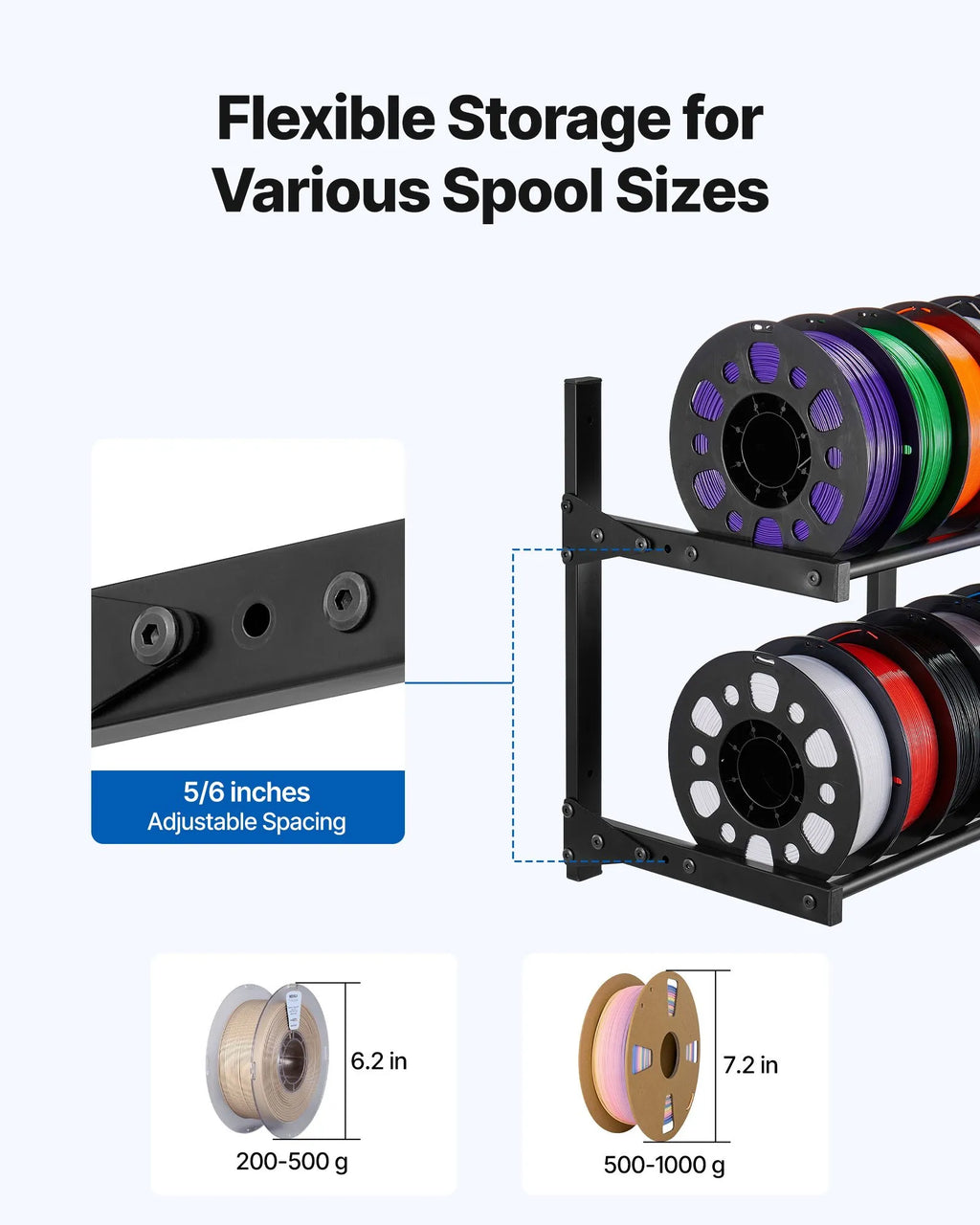 VEVOR Wall Mount Printer Filament Storage Rack, 2-Tier Wall Bracket Storage Shelf, Rolling Filament Spool Holders Racks with Wheels, Filaments Organzied for 3D Printing Studio, Workshop (Shelf Only)