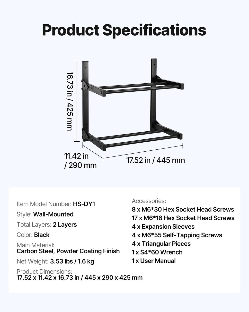 VEVOR Wall Mount Printer Filament Storage Rack, 2-Tier Wall Bracket Storage Shelf, Rolling Filament Spool Holders Racks with Wheels, Filaments Organzied for 3D Printing Studio, Workshop (Shelf Only)