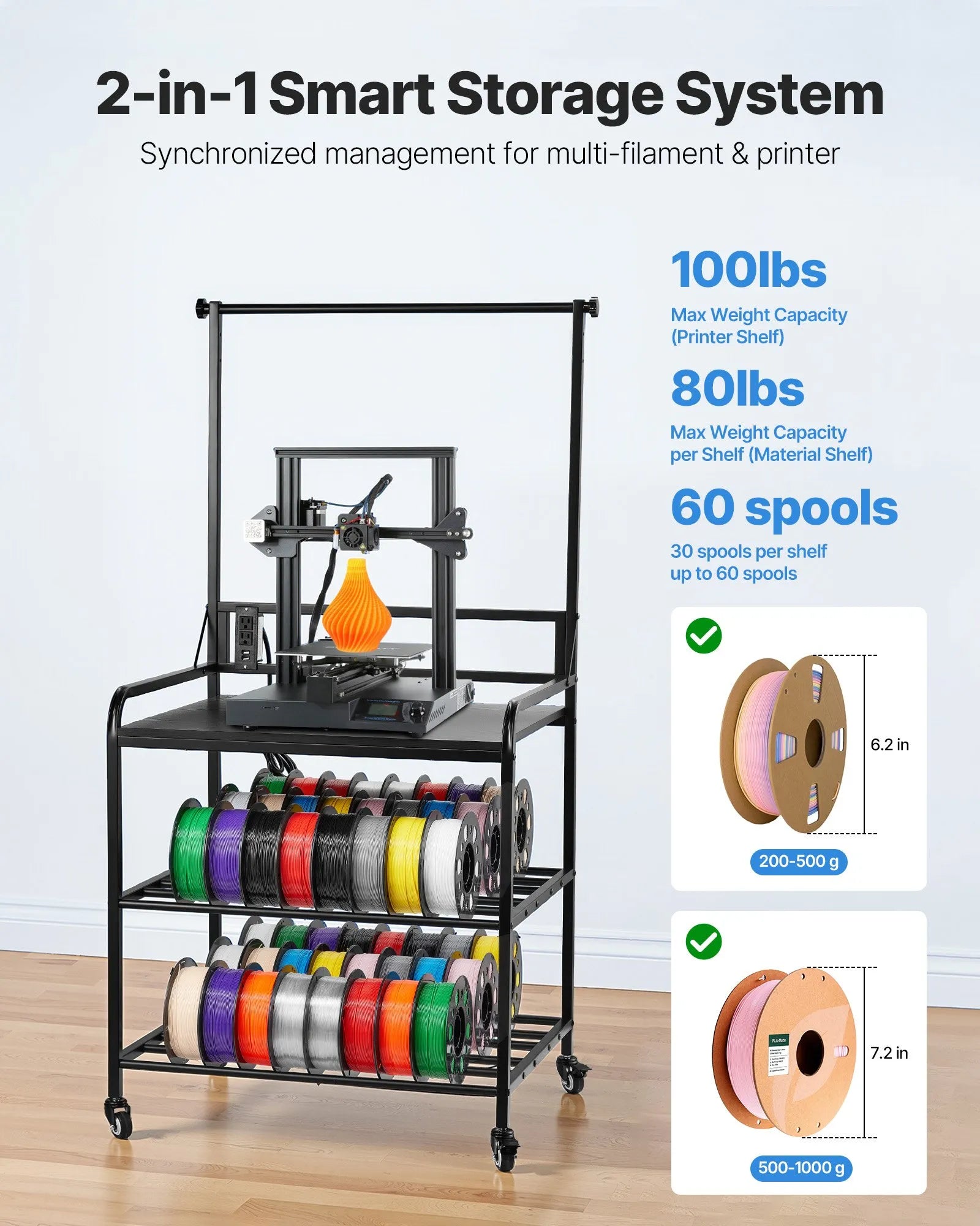 3 Tier Rack 3d Chart VEVOR 3D Printer Filament Storage Rack, 3-Tier 3D Printer Stand with F ...
