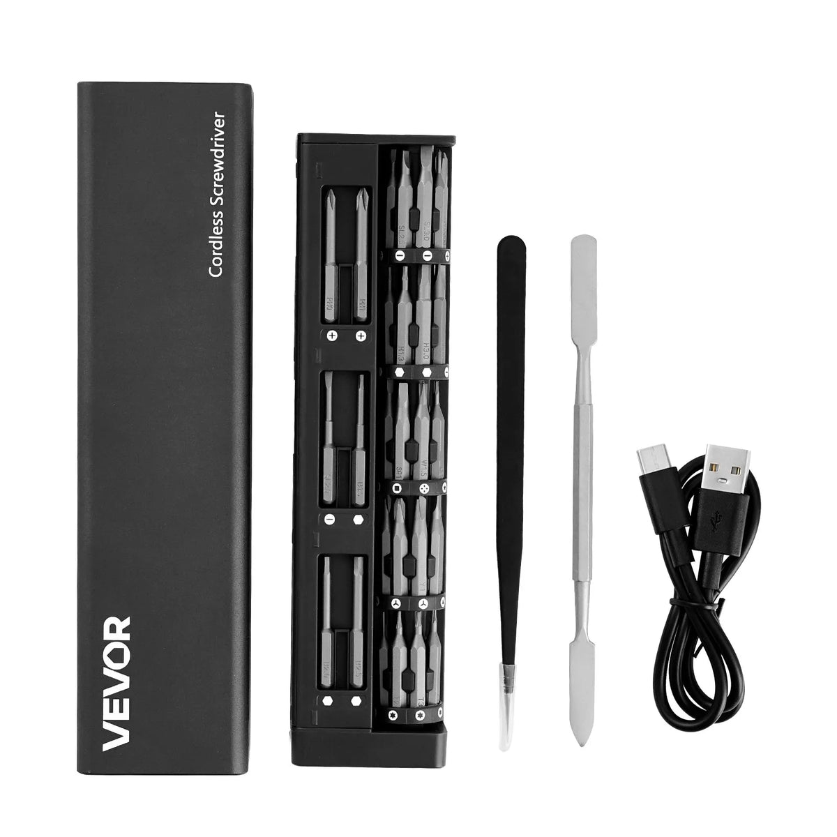 VEVOR Electric Precision Screwdriver Set, 52 Magnetic Bits, Mini Electric Screwdriver with Magnetic Storage Box, S2 Steel Bits, LED Light, Type-C Charging, for Phone, Laptop, and Electronics Repair
