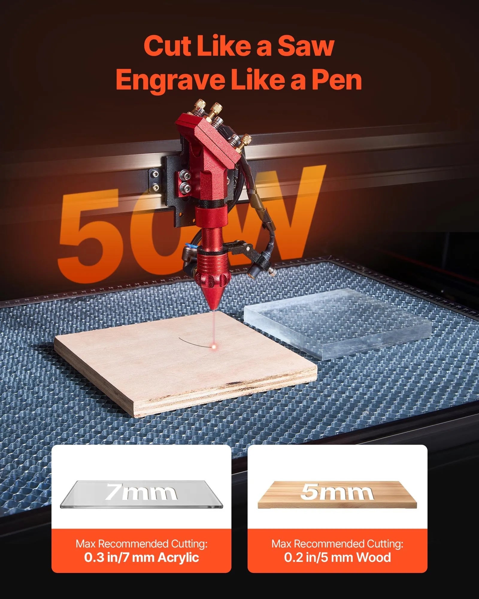 VEVOR 50W CO2 Laser Engraver, 20 x 12 in, CO2 Laser Engraver Cutter Machine with 4 Way Pass Air Assist, Engraving Cutting Machine, Compatible with LightBurn CorelDRAW RDWorks, for Wood Acrylic Glass