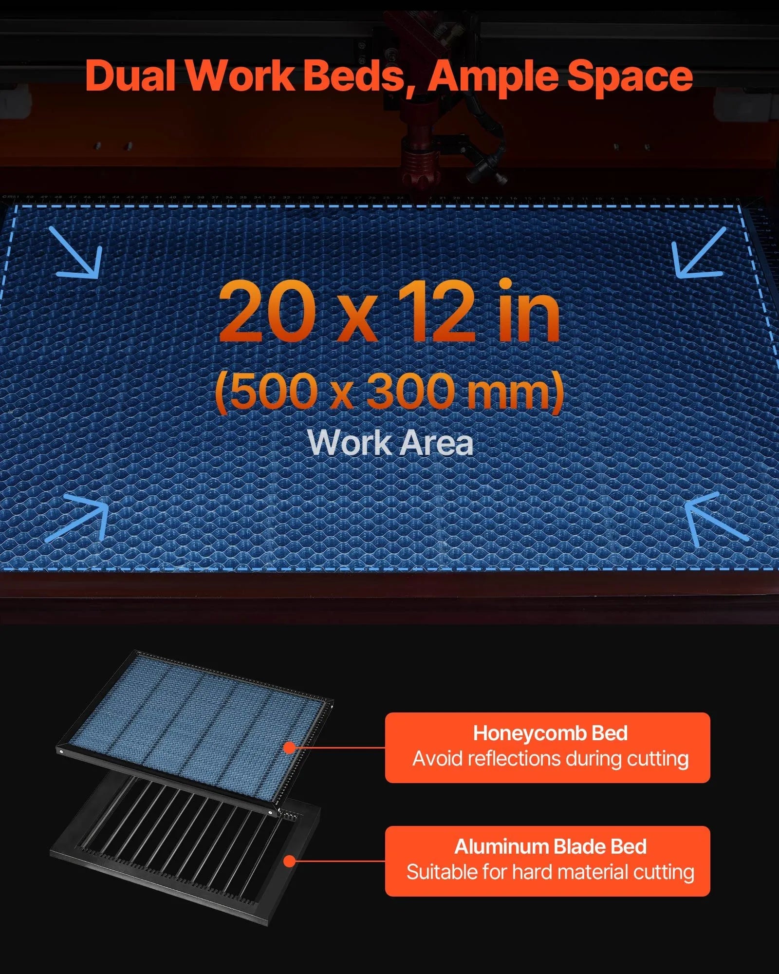 VEVOR 50W CO2 Laser Engraver, 20 x 12 in, CO2 Laser Engraver Cutter Machine with 4 Way Pass Air Assist, Engraving Cutting Machine, Compatible with LightBurn CorelDRAW RDWorks, for Wood Acrylic Glass