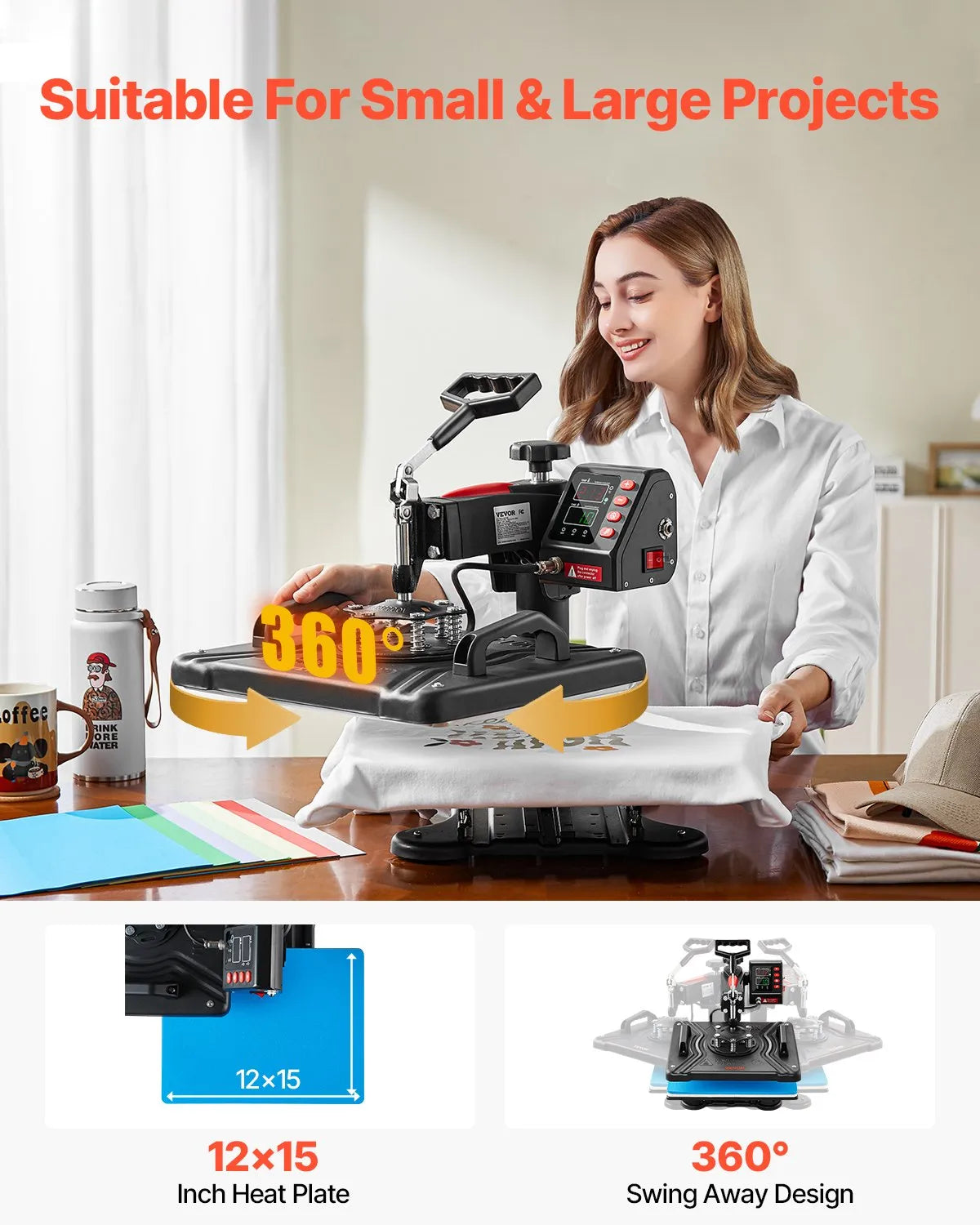 VEVOR Heat Press, 5 in 1 Heat Press 12x15 Machine Machine, Digital Precise Temperature Control, Clamshell Sublimation Transfer Printer Fast Heat-up, Vinyl Heat Press for Mug Cup T-Shirt Plate, 900W