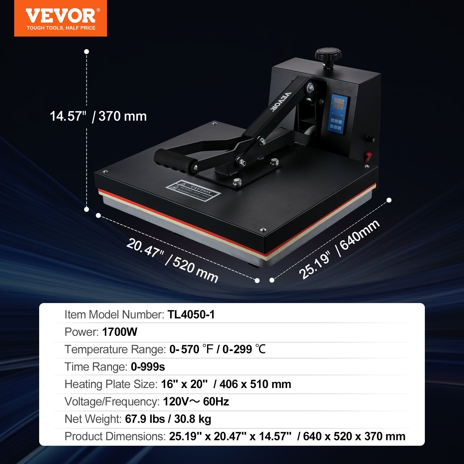VEVOR Heat Press 16x20, 1700W Power Heat Press Machine, Fast Heating, High Pressure Heat Press Machine for T-Shirt, Digital Industrial Sublimation Printer for Heat Transfer Vinyl, Easy to Use, Black