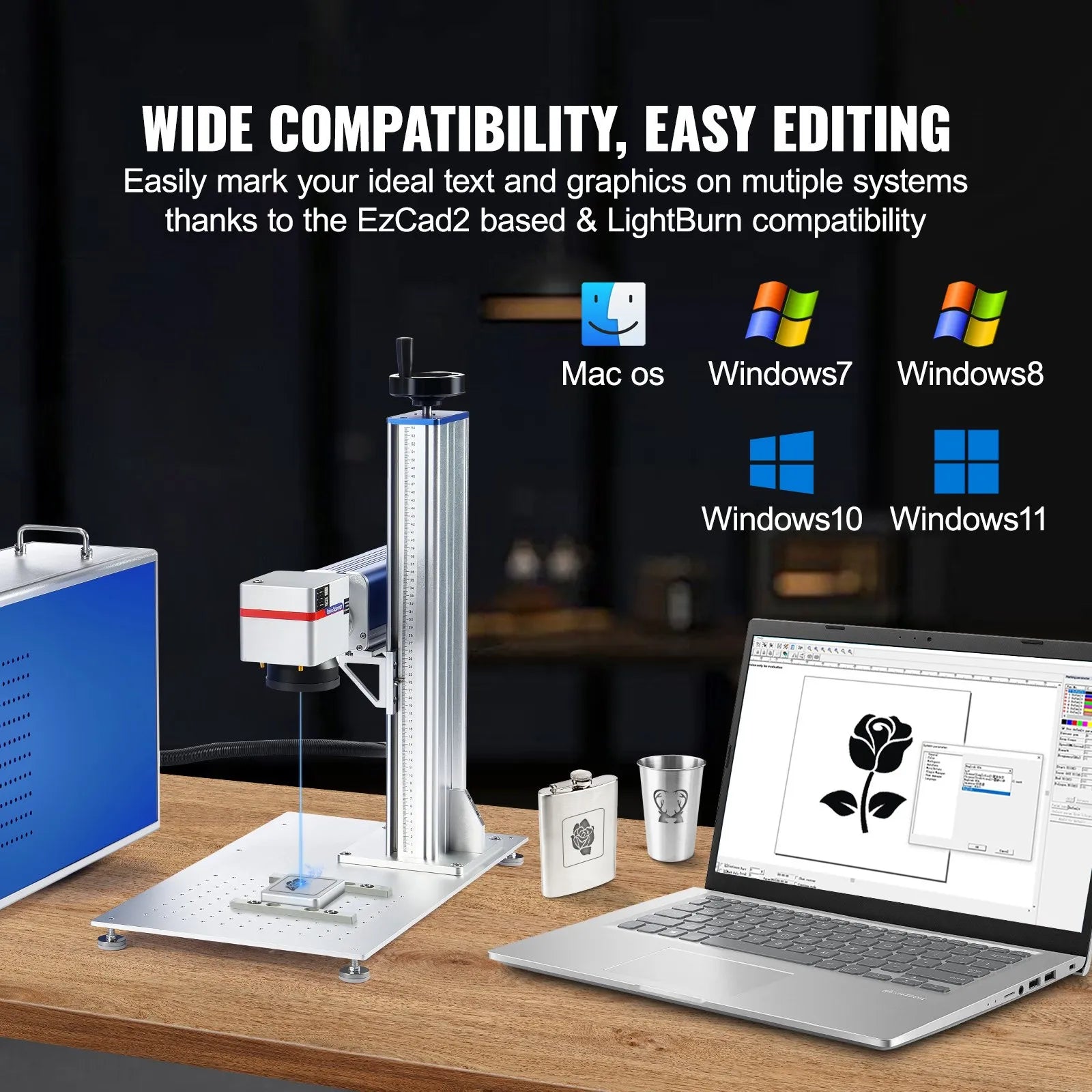 VEVOR Fiber Laser Marking Machine, 30W Compatible with LightBurn, Fiber Laser Engraving Marking Machine with 5.9" x 5.9" Working Area, Solid State Fiber Laser Engraver for Aluminum Steel Jewelry Gold